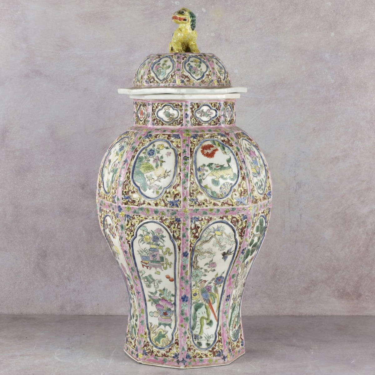 Chinese Rose Medallion Temple Jar