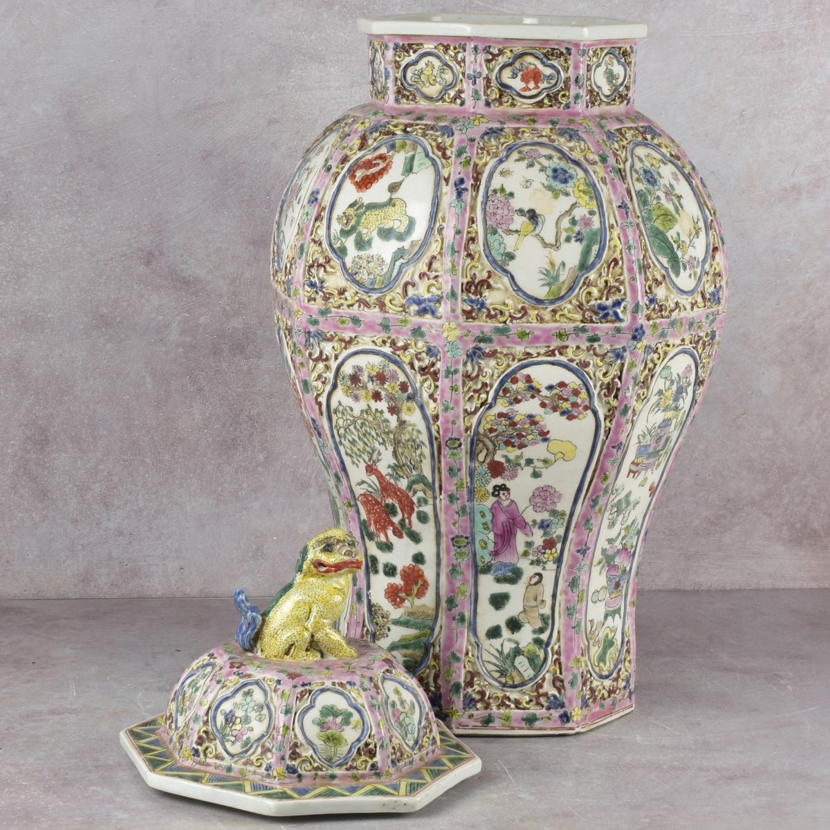 Chinese Rose Medallion Temple Jar