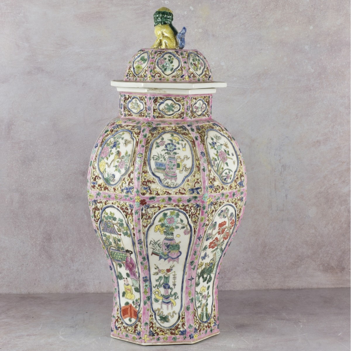 Chinese Rose Medallion Temple Jar