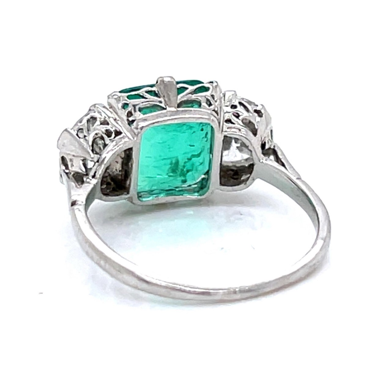 Deco AGL Emerald, Diamond and Platinum Ring