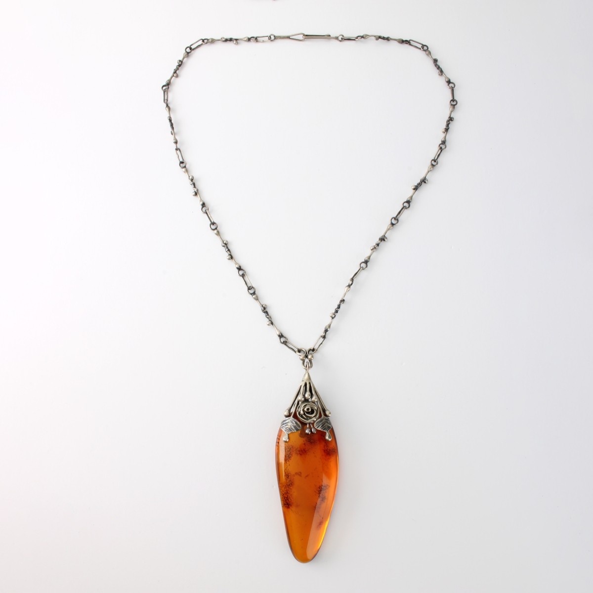 Art Nouveau Amber & Silver Necklace
