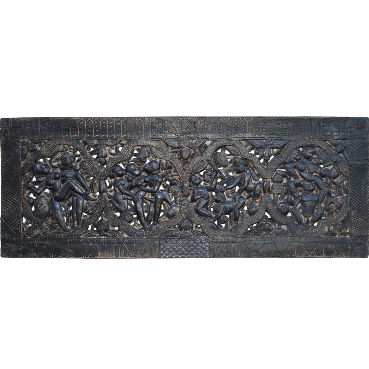 Large Indonesian Hand Carved Wood Panel