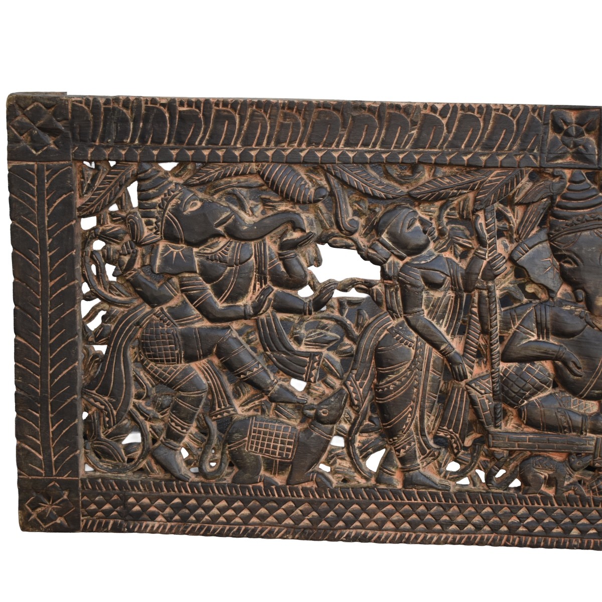 Large Indonesian Hand Carved Wood Panel