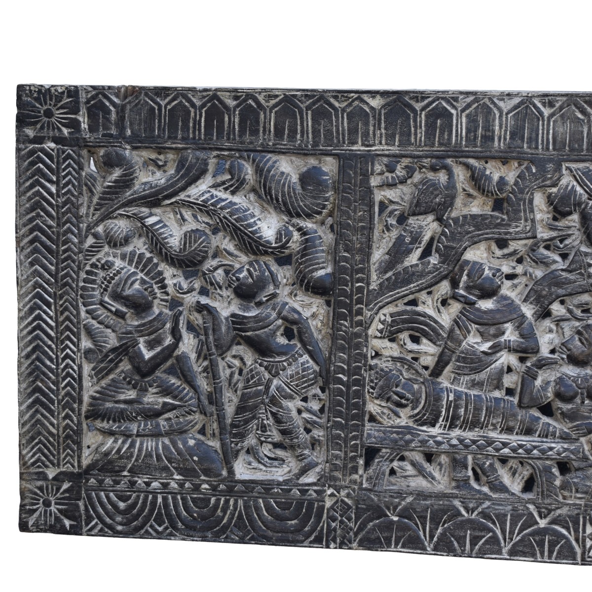 Large Indonesian Hand Carved Wood Panel