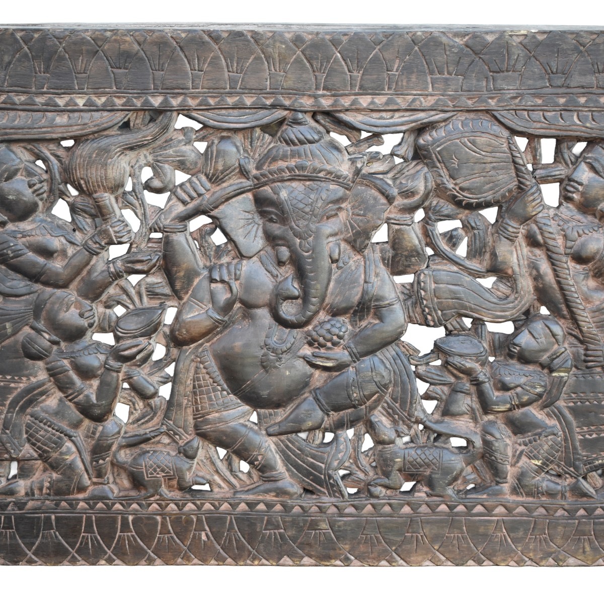 Large Indonesian Hand Carved Wood Panel