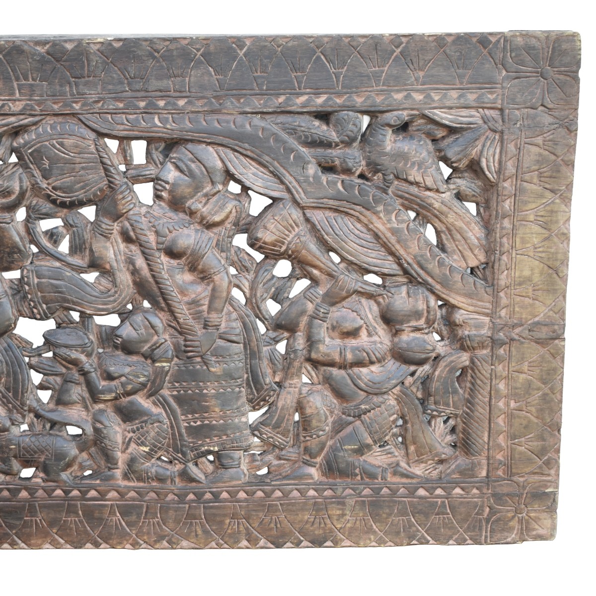 Large Indonesian Hand Carved Wood Panel