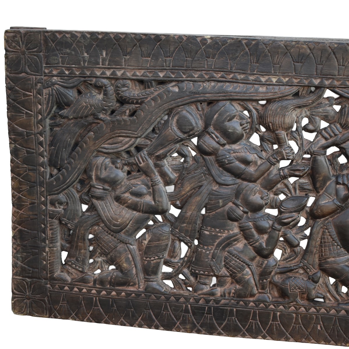 Large Indonesian Hand Carved Wood Panel