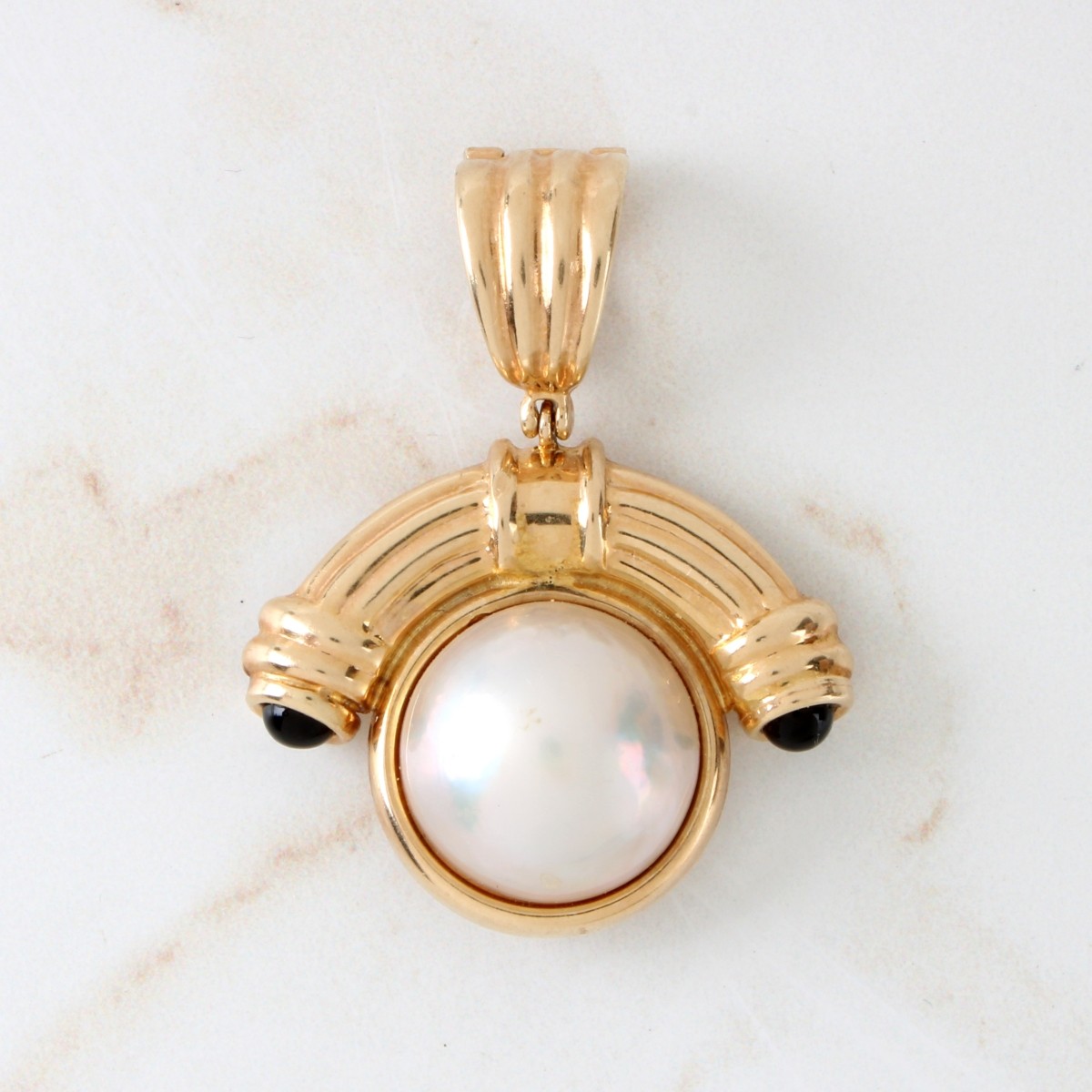 Pearl, Onyx and 14K Pendant