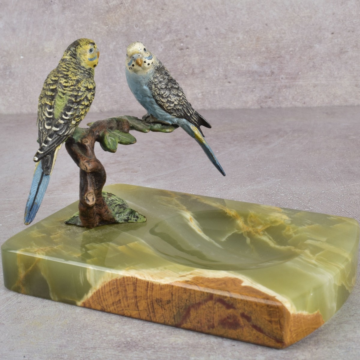 Antique Cold Painted Pair of Parakeets