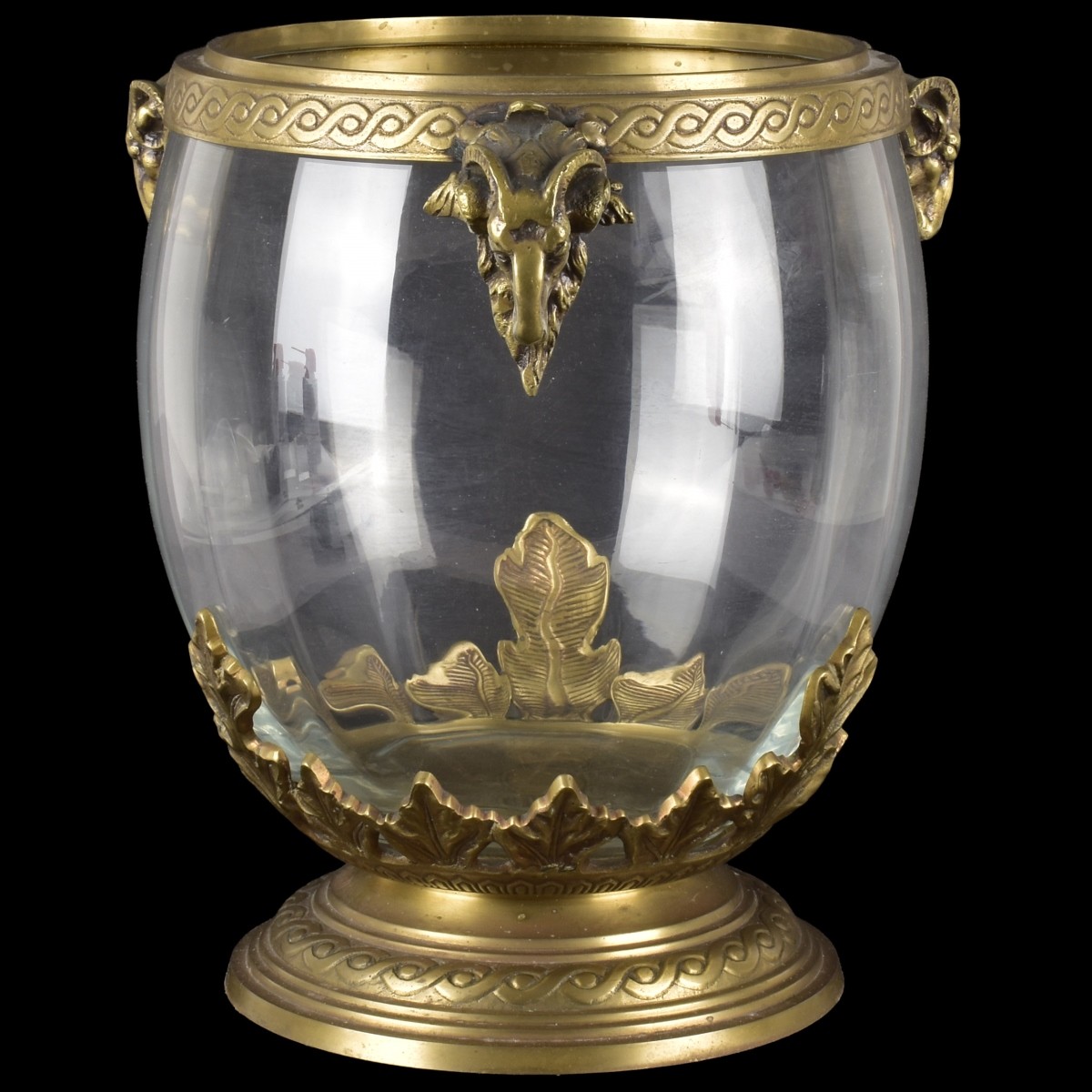 Large Crystal Brass Head Urn Bowl
