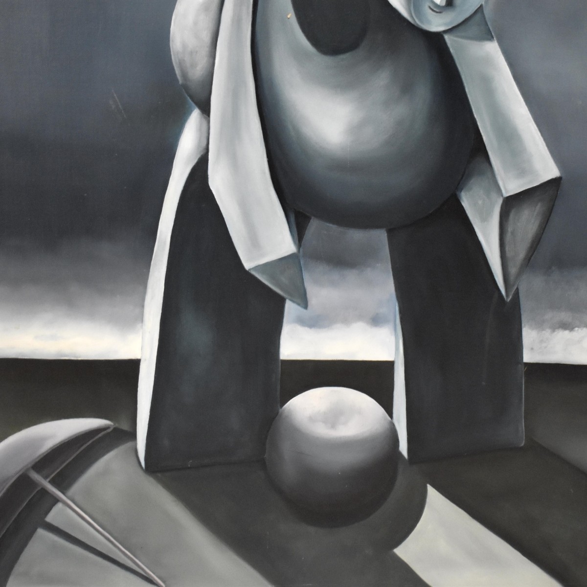 Abstract Oil on Canvas Blue Robot signed