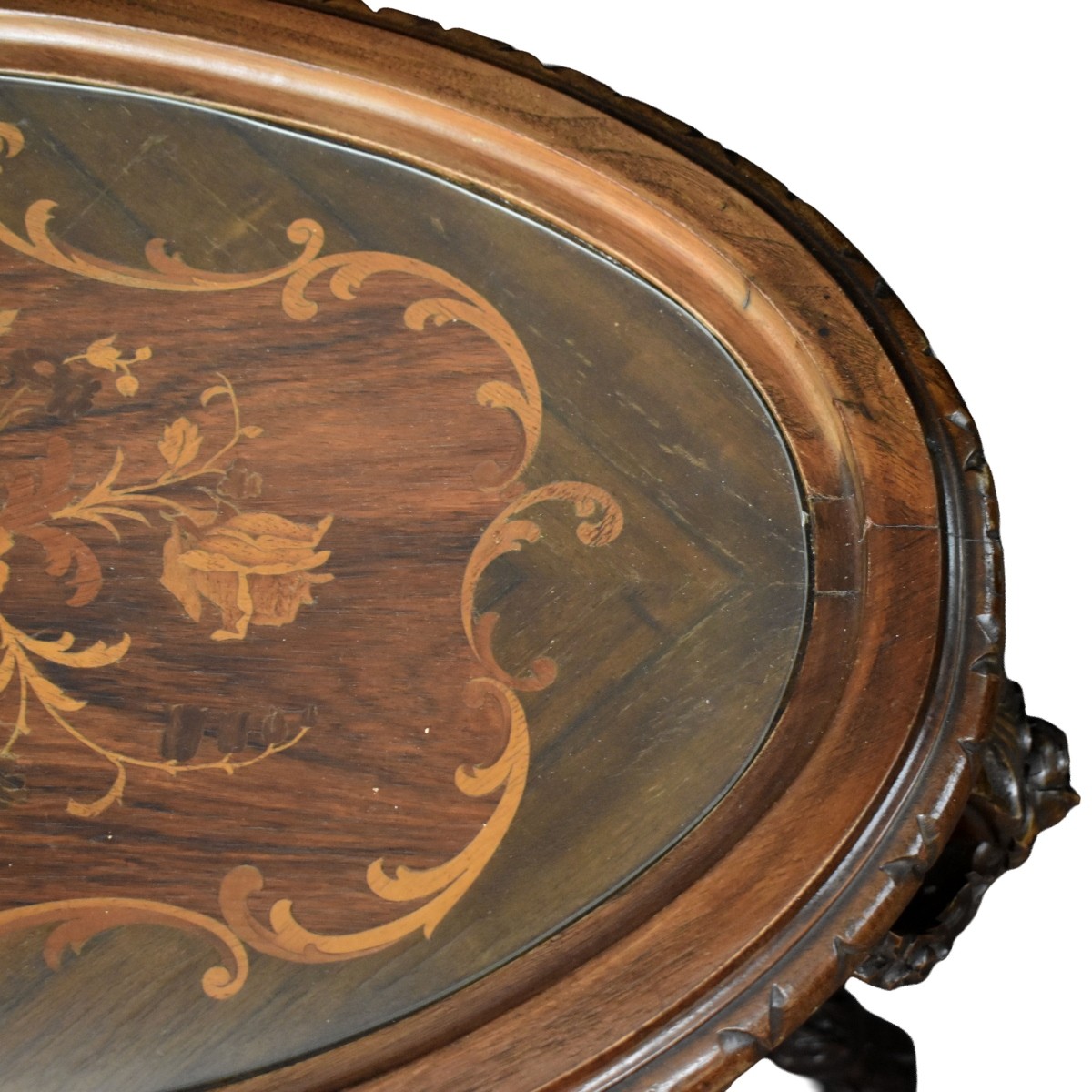 Vintage Carved Marquetry Oval Table