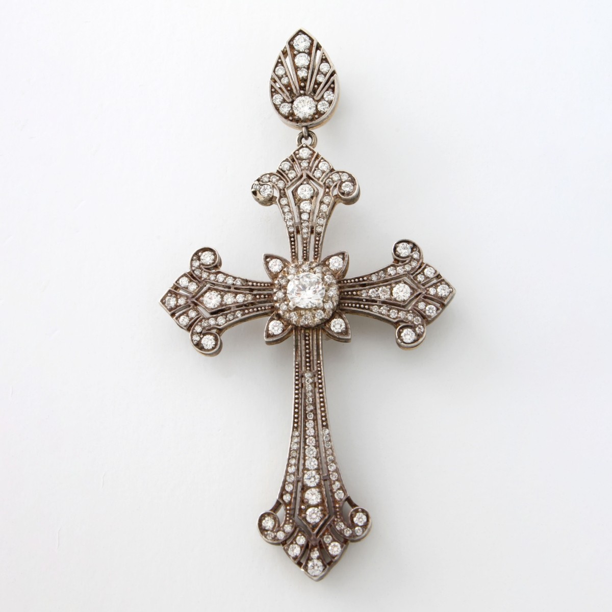 Diamond, Plat. & 18K Cross Pendant