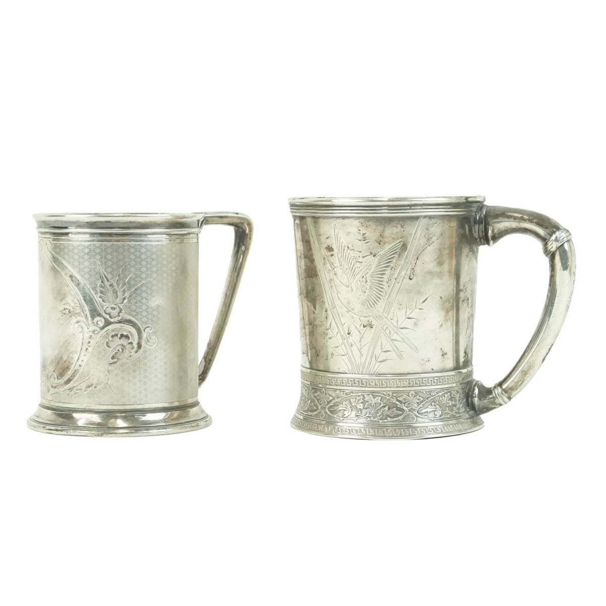 Two (2) English Mugs, Sterling & Coin Silver