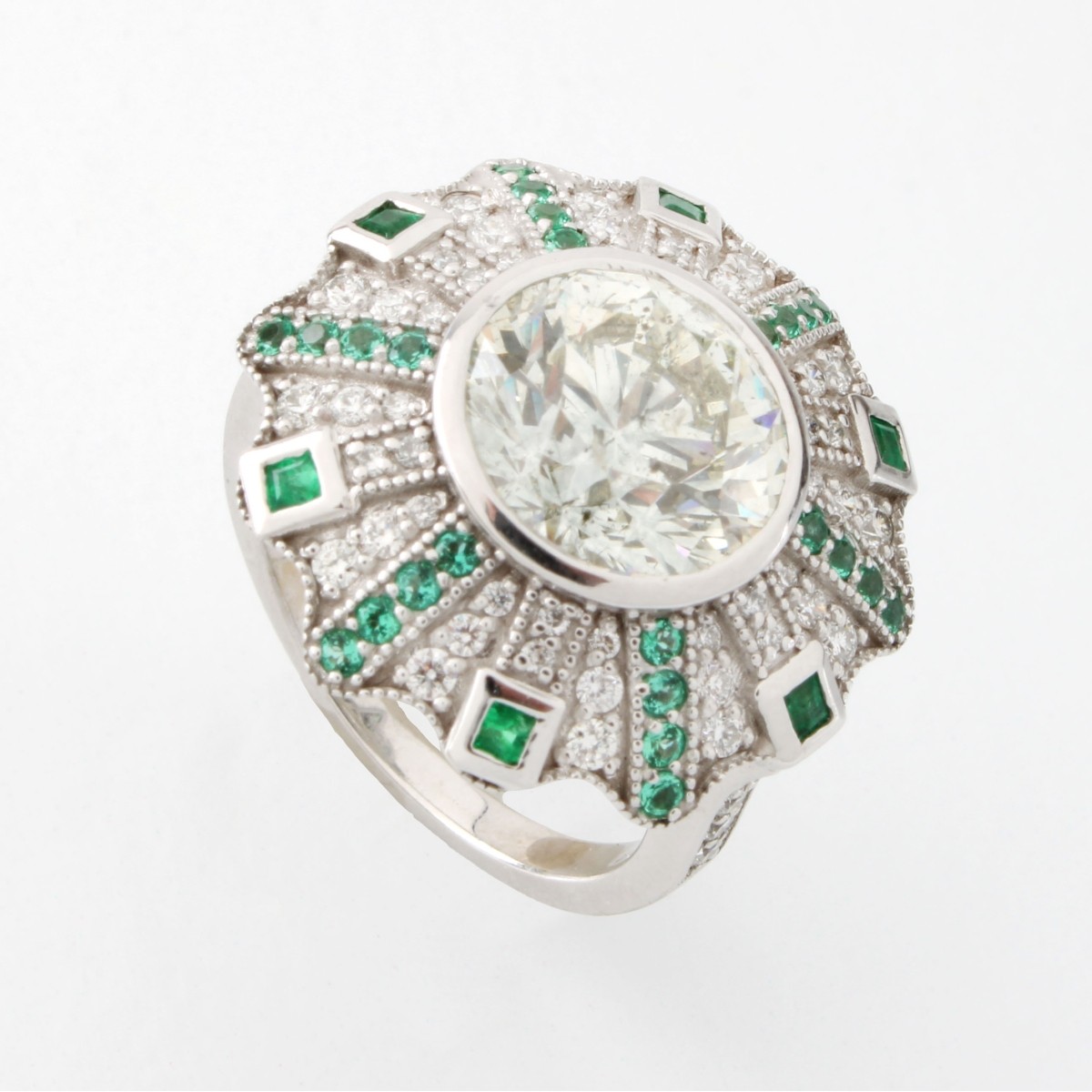 GIA Diamond, Emerald and 18K Ring