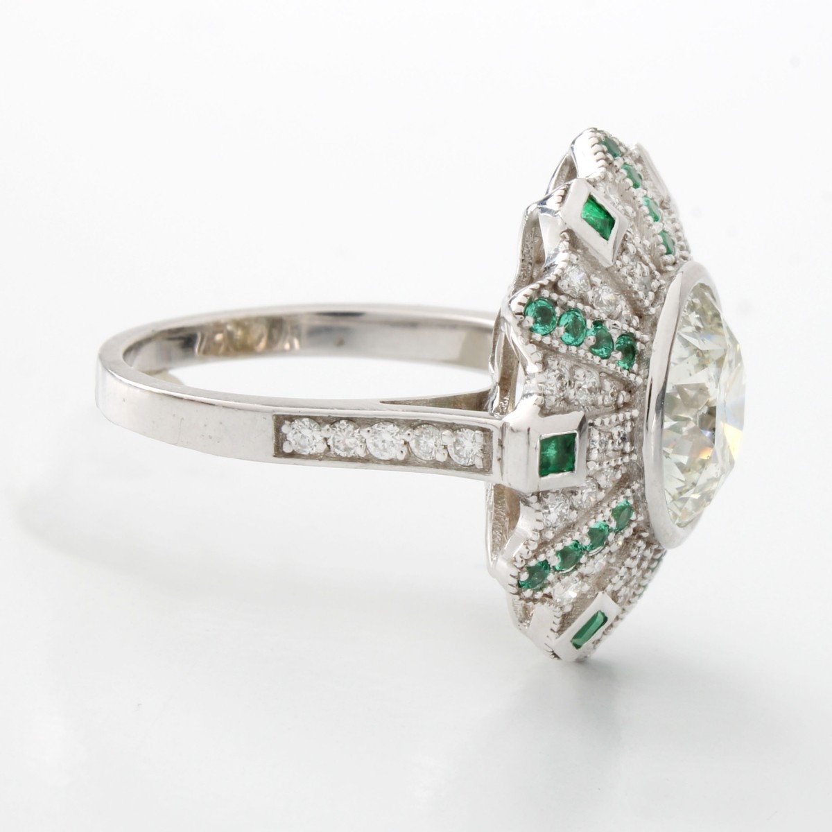 GIA Diamond, Emerald and 18K Ring