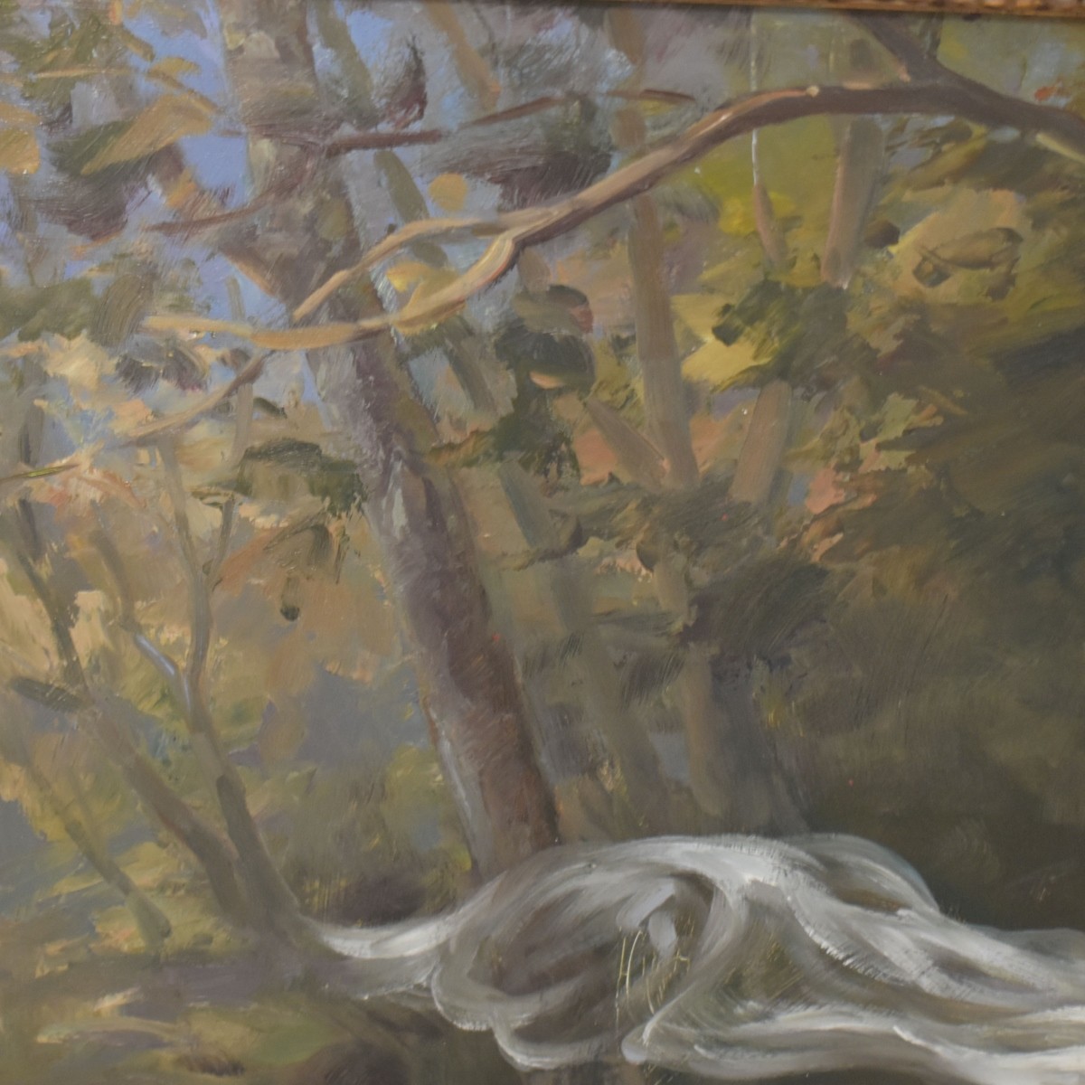 Oil on Canvas of a Girl Gathering Flowers