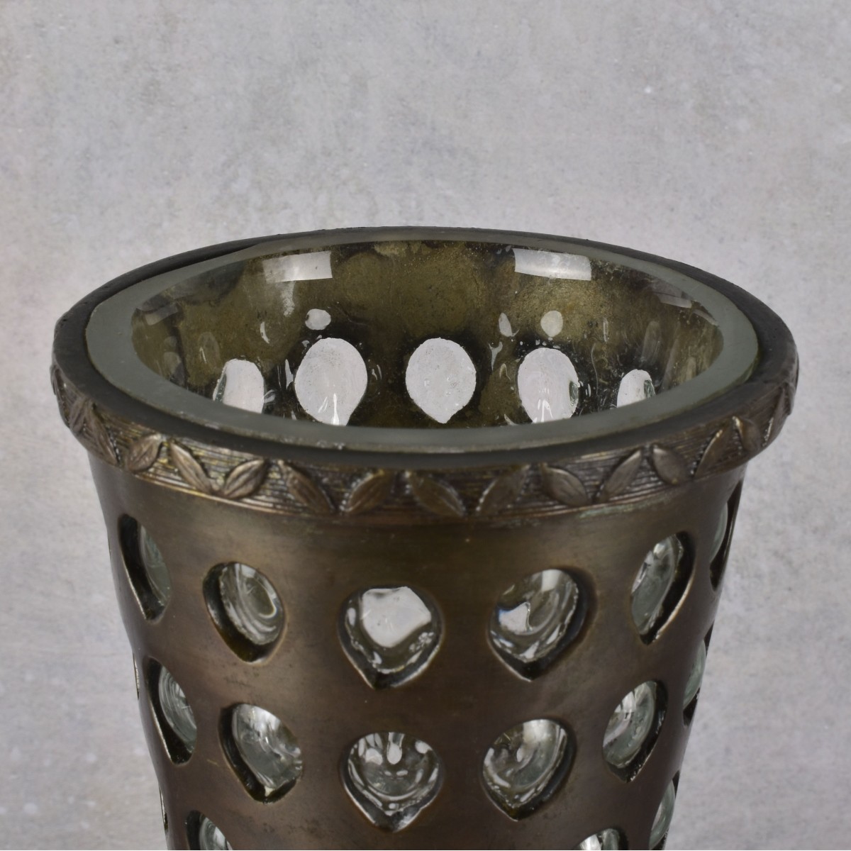 Patinated Bronze with Inlaid Glass Vase