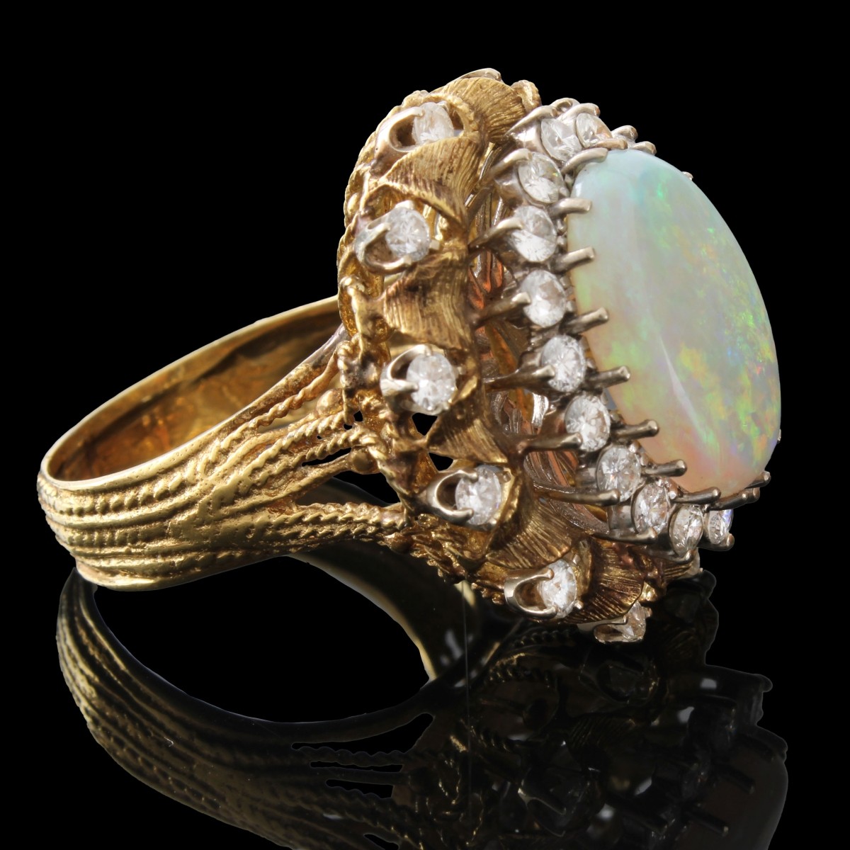 Opal, Diamond and 18K Ring
