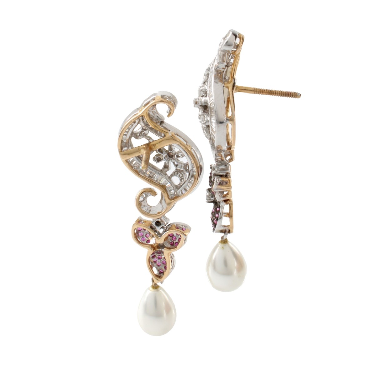 Diamond, Ruby and 14K Earrings