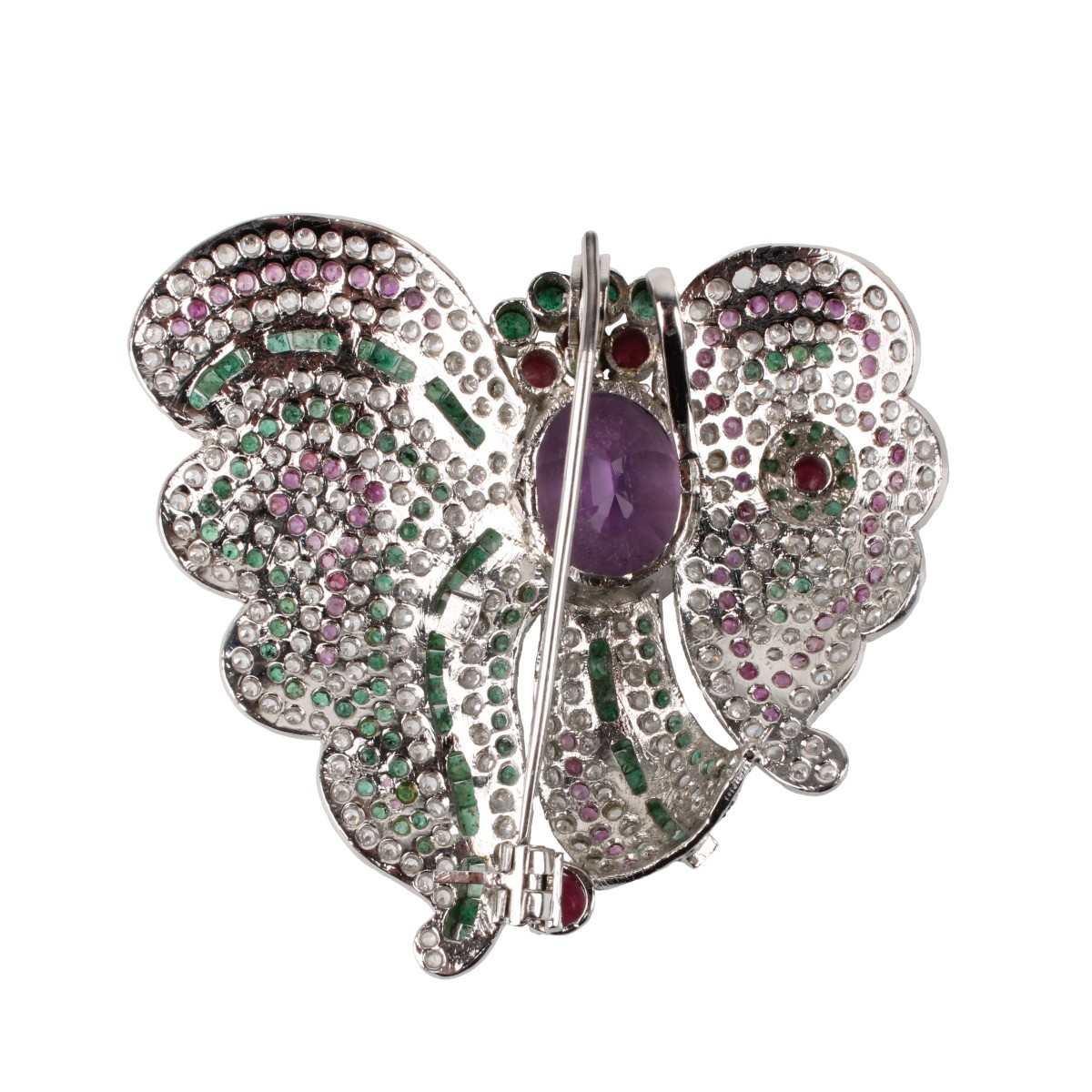 Gemstone and Silver Brooch