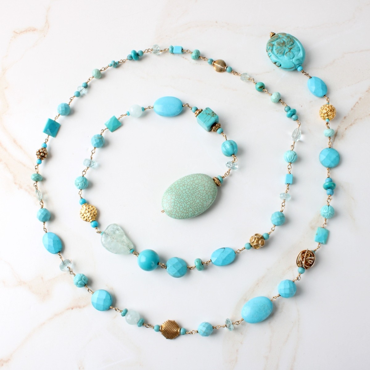 Turquoise, Gemstone and Quartz Necklace
