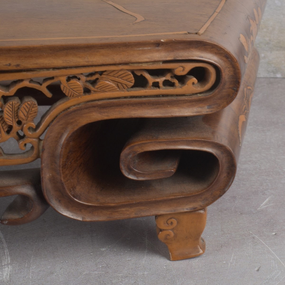 Antique Hardwood Scroll Platform