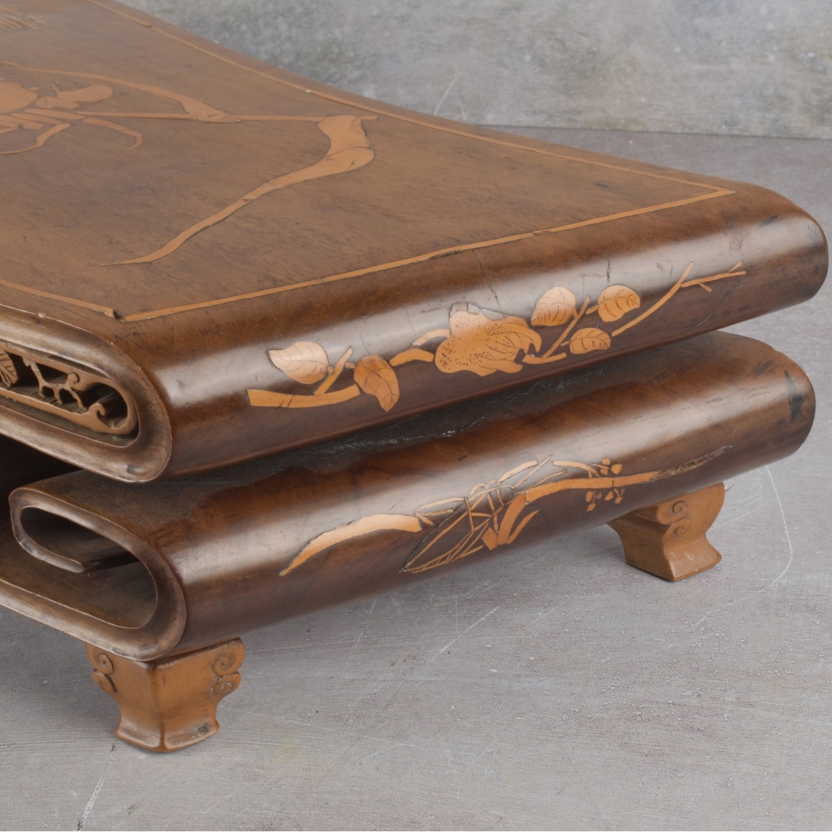 Antique Hardwood Scroll Platform
