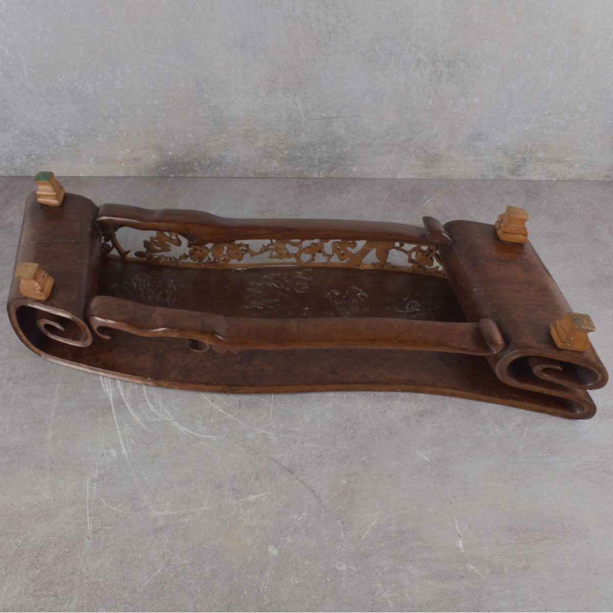 Antique Hardwood Scroll Platform