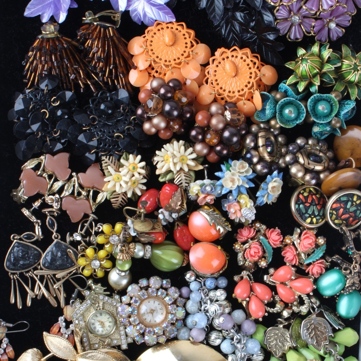 Tray Lot of Costume Earrings and Pins