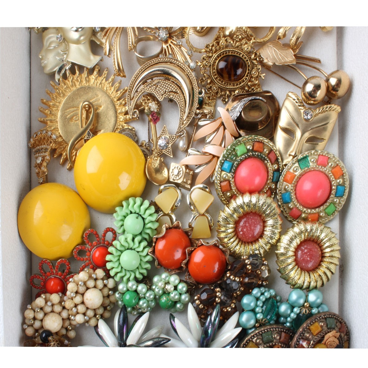 Tray Lot of Costume Earrings and Pins