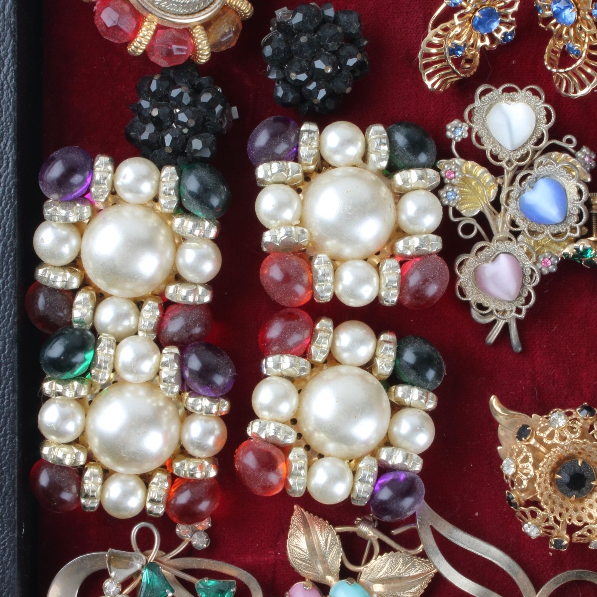 Tray Lot of Costume Earrings and Pins
