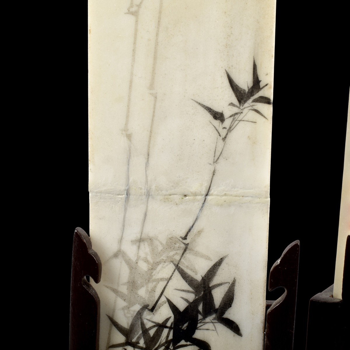 Antique Chinese Polychrome Alabaster Table Screen