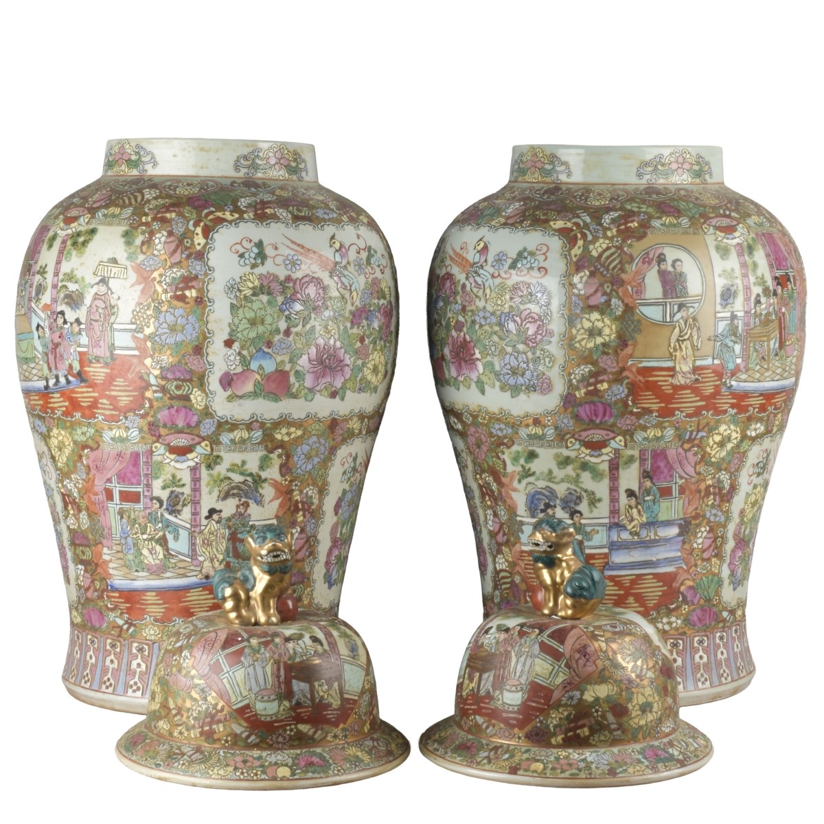 Chinese Rose Medallion Temple Jars