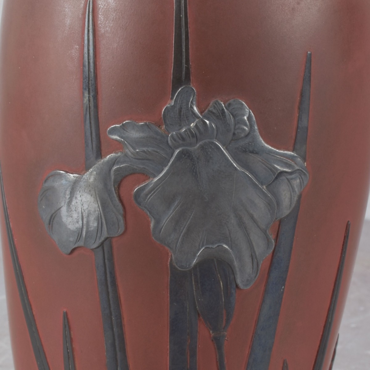 Japanese Bronze Vase with Silver Overlay