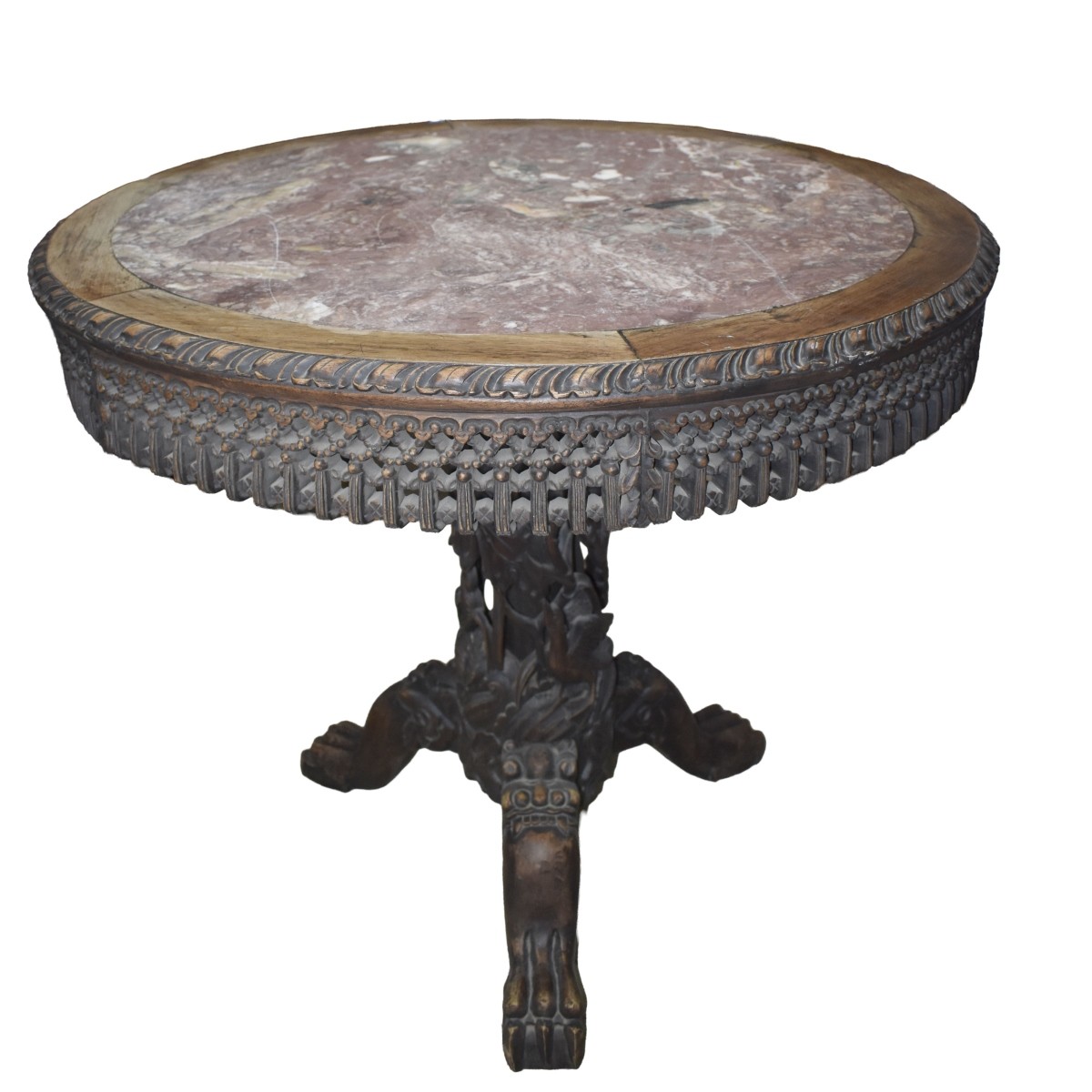 Antique Wood and Marble Table