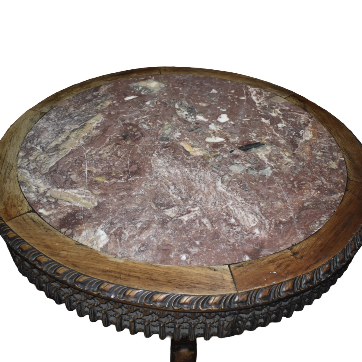 Antique Wood and Marble Table