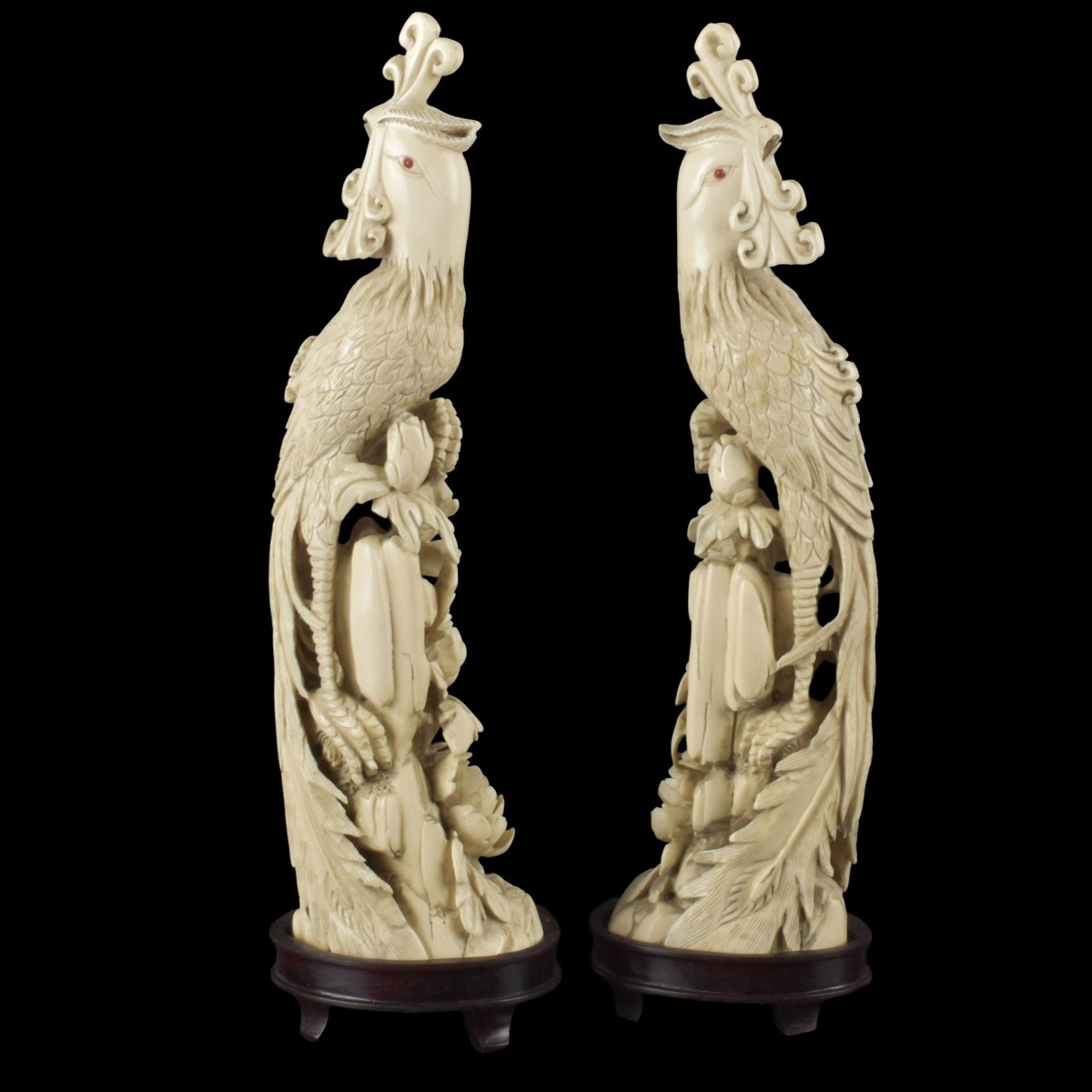 Pair of Carved Phoenix Birds