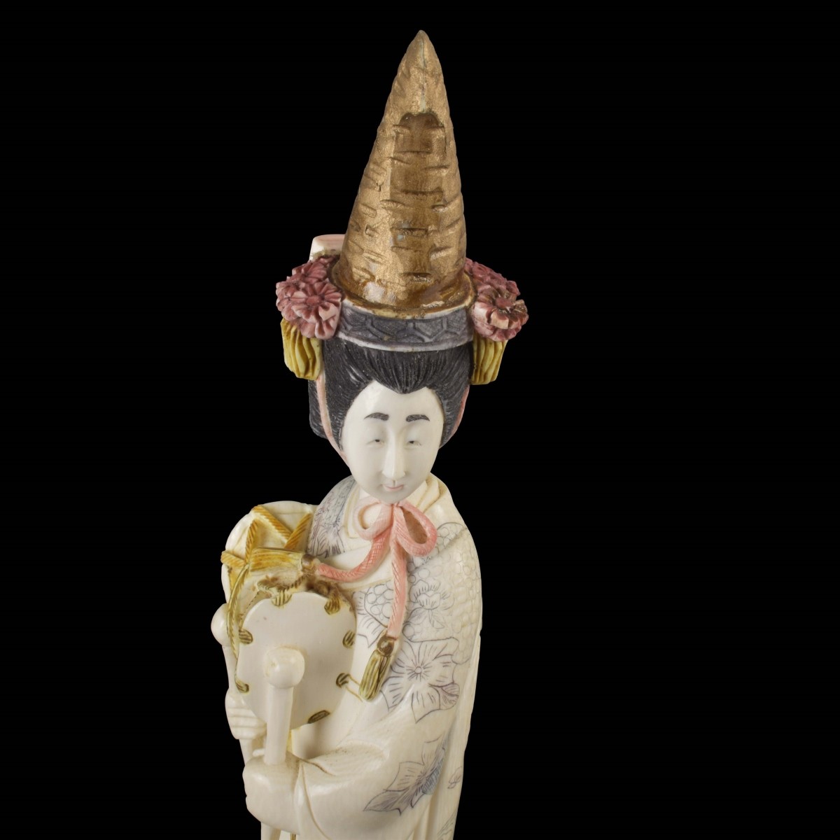 Carved Japanese Sculpture of a Musician