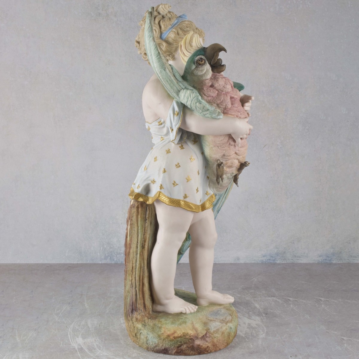 French Porcelain Girl with Parrot Group