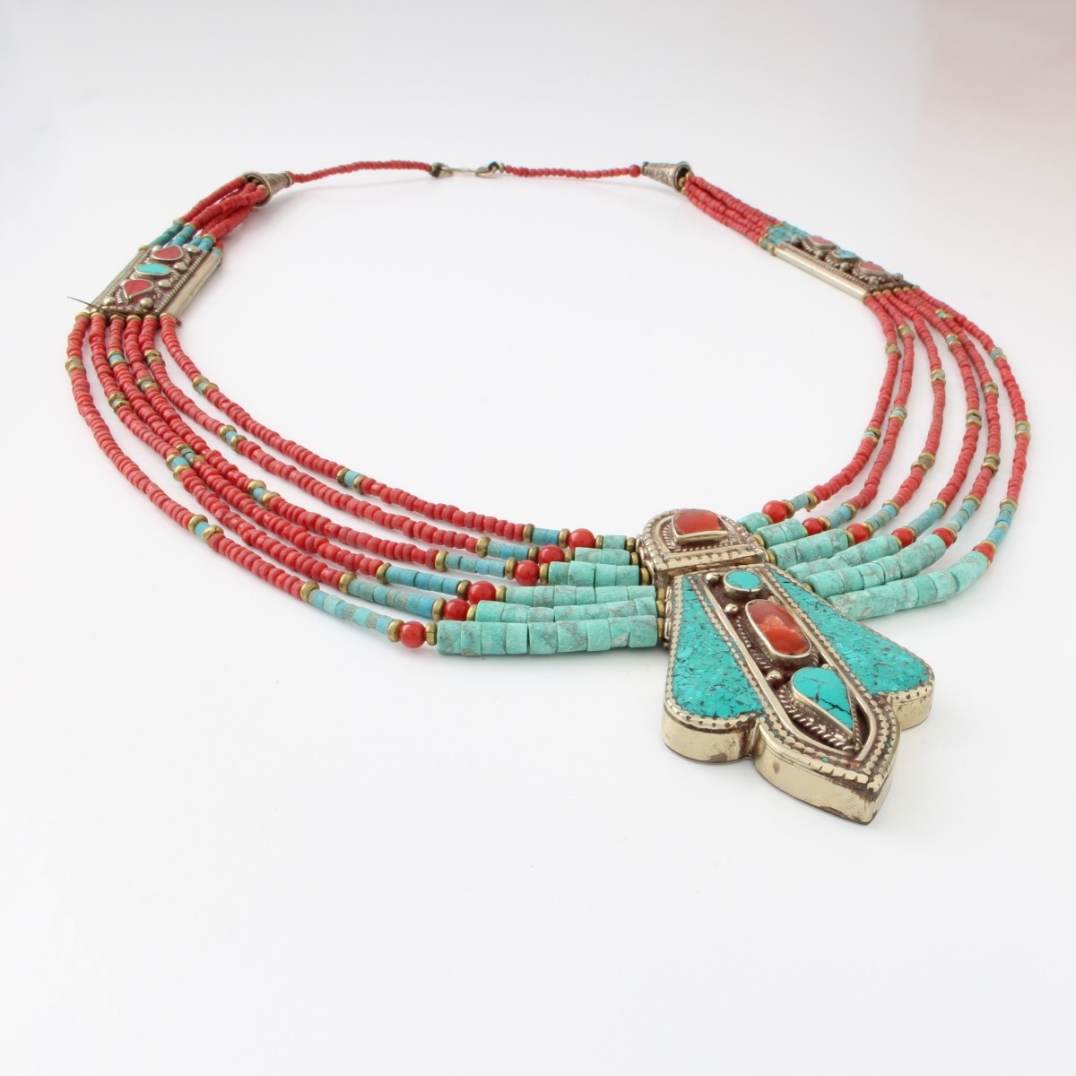 Tibetan Turquoise, Coral and Silver Necklace