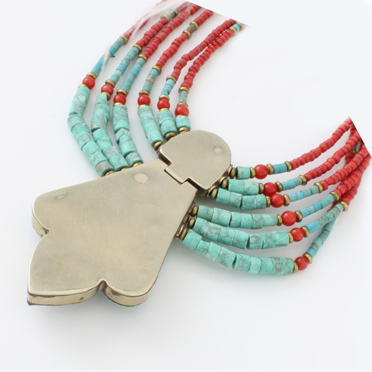 Tibetan Turquoise, Coral and Silver Necklace