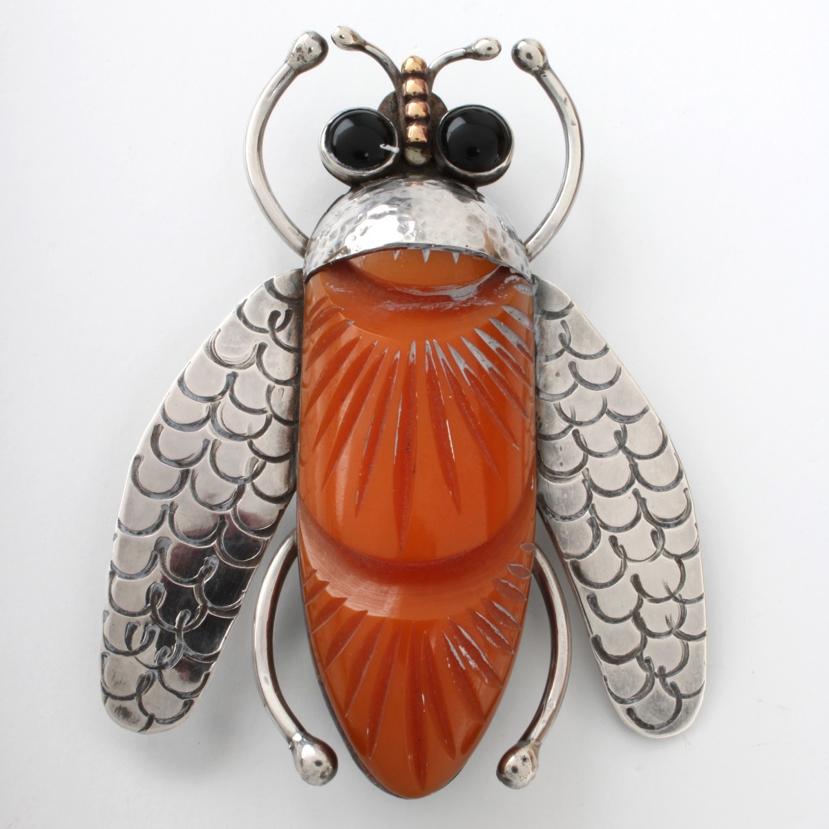 Vincent Simone Agate and Silver Brooch