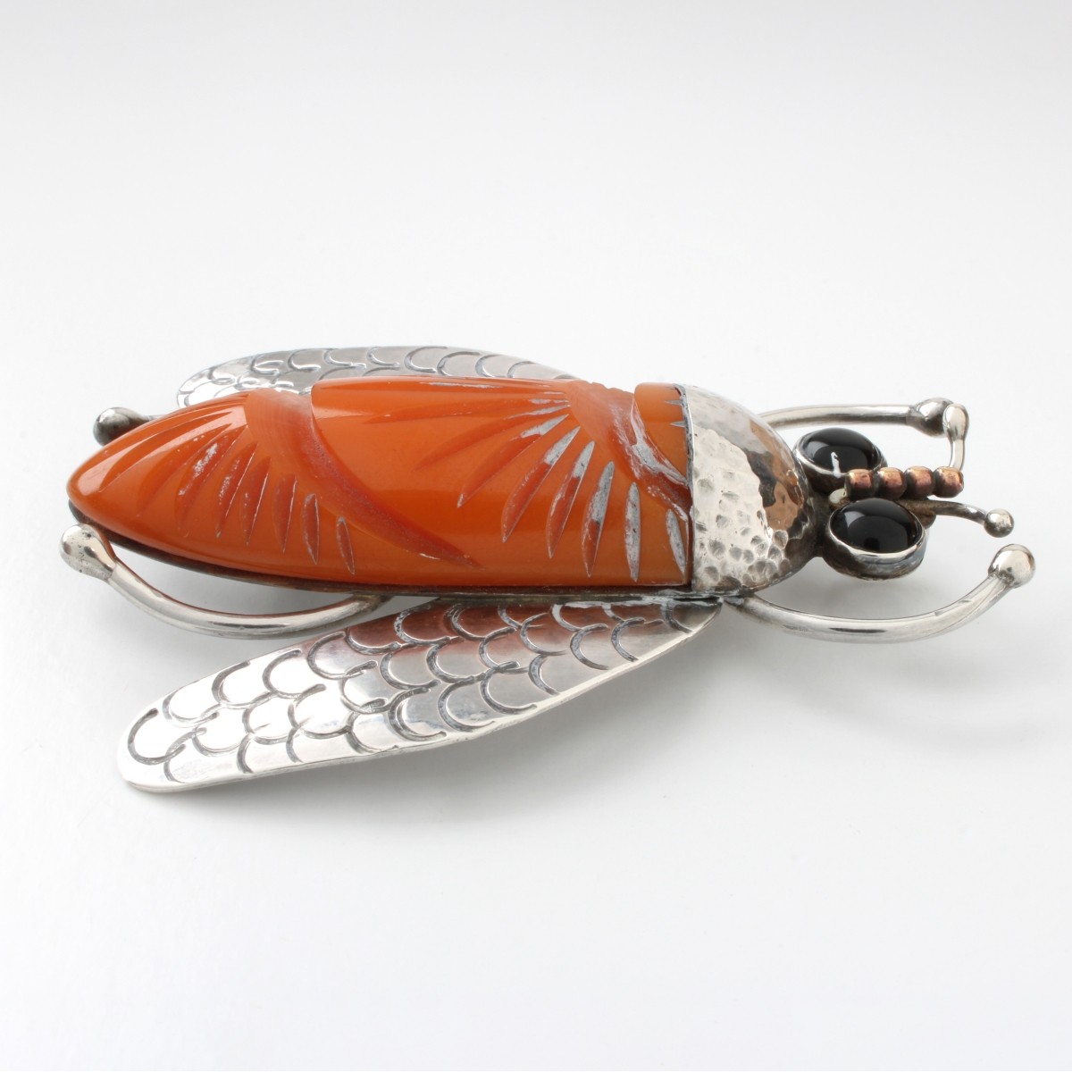 Vincent Simone Agate and Silver Brooch