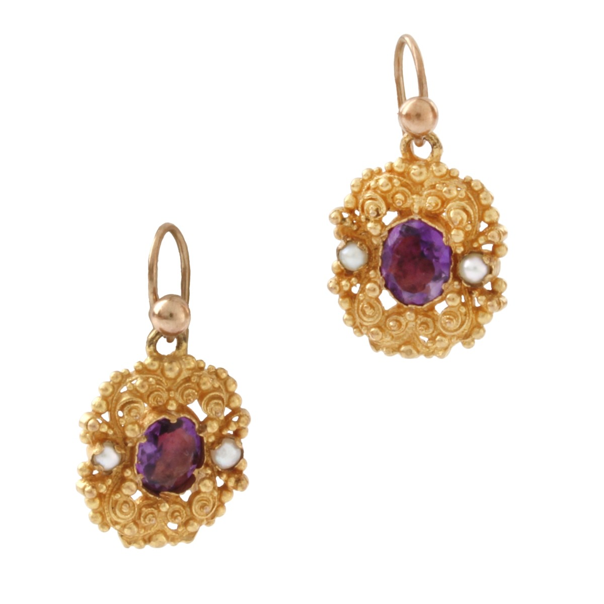 Antique Amethyst, Pearl and 9K Earrings