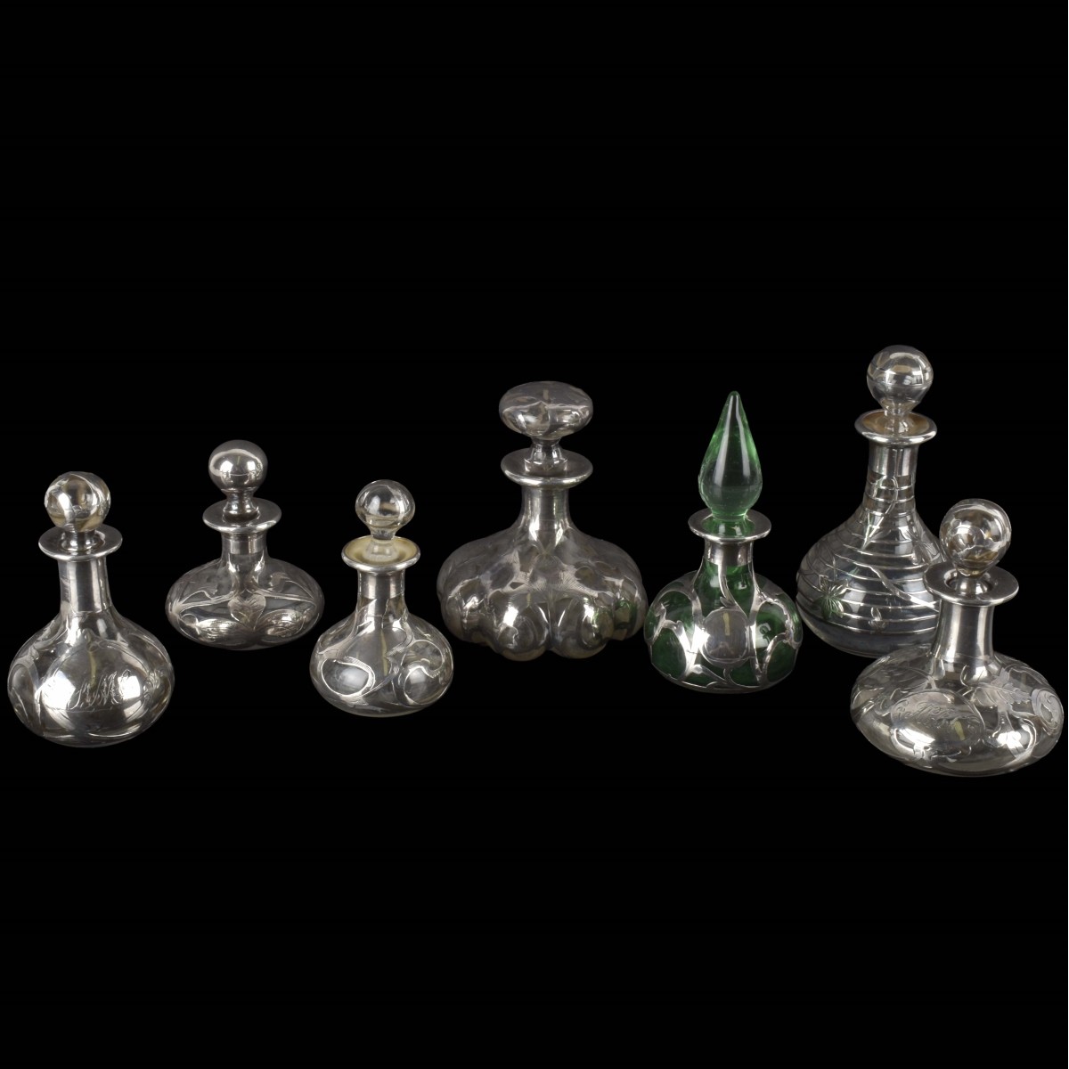 Art Nouveau Silver Overlay Bottles
