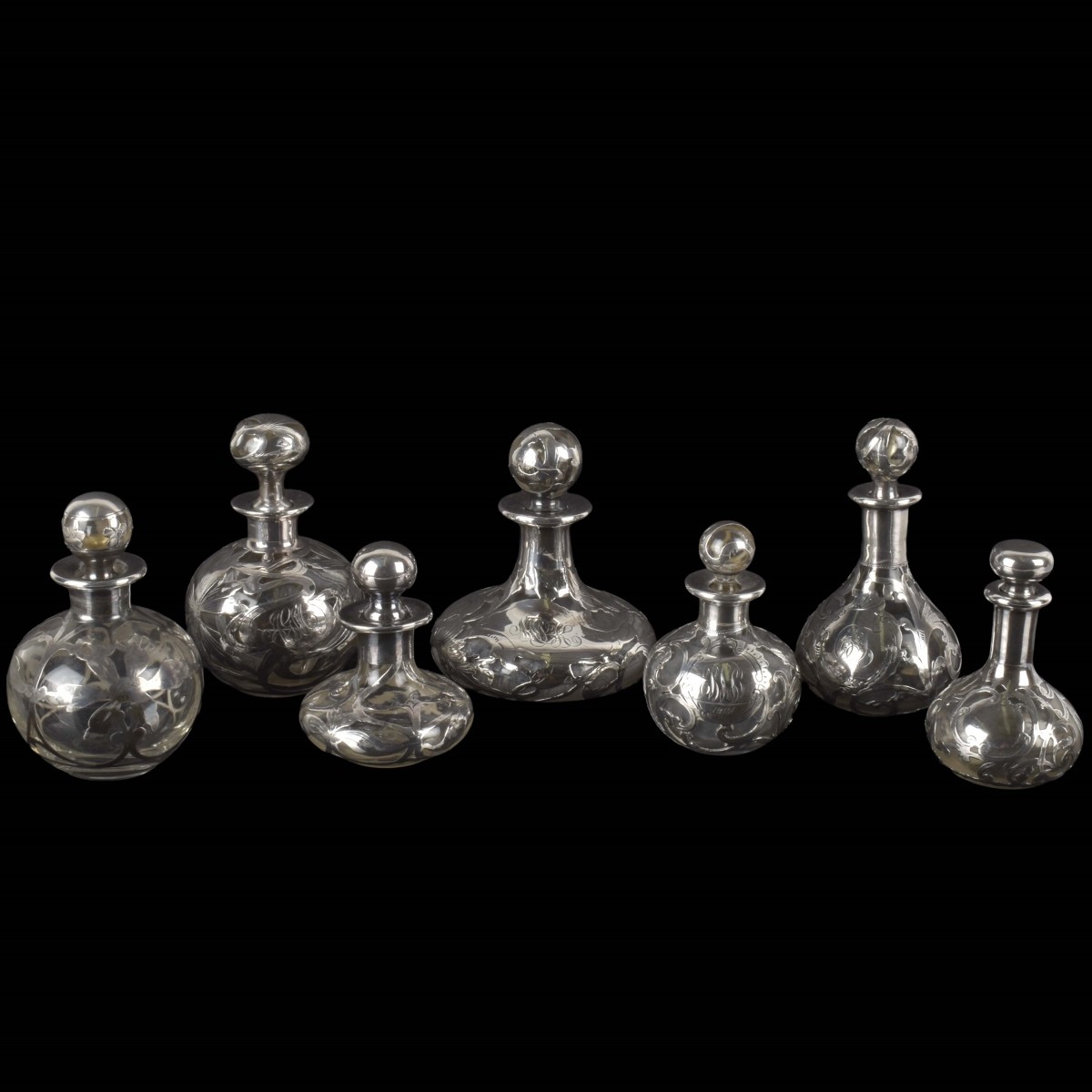 Art Nouveau Silver Overlay Bottles