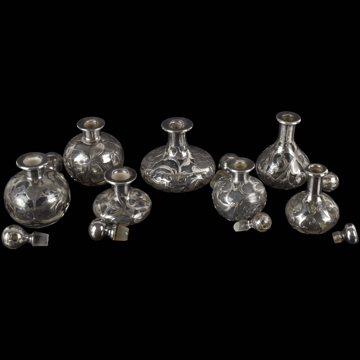 Art Nouveau Silver Overlay Bottles