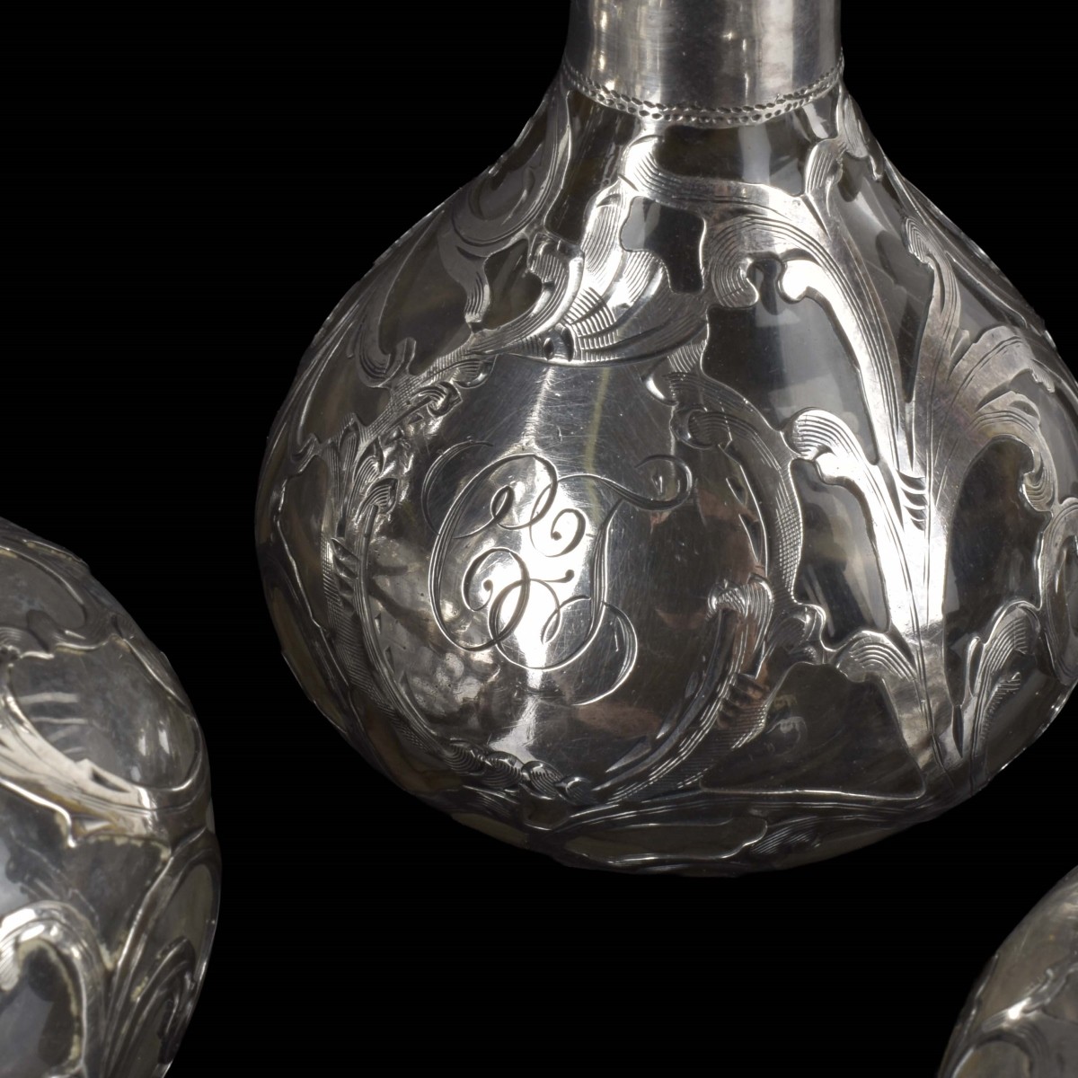 Art Nouveau Silver Overlay Bottles