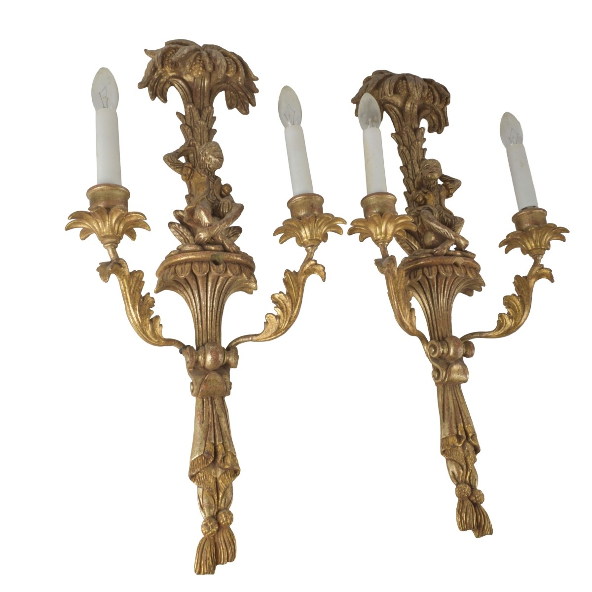 Antique Pair of Italian Gilt Wood Sconces